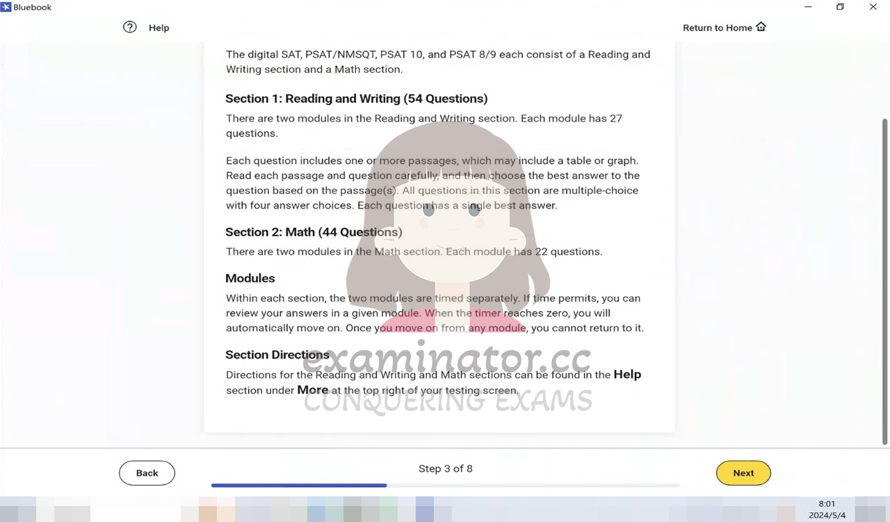 Check-in Step 3: Test Overview for Reading and Writing Module